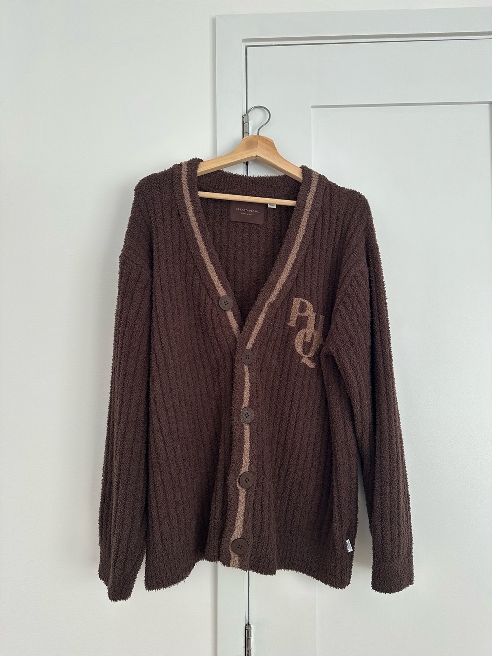 Gelato Pique Chocolate Brown Oversized Cozy Button-Up Cardigan (M)